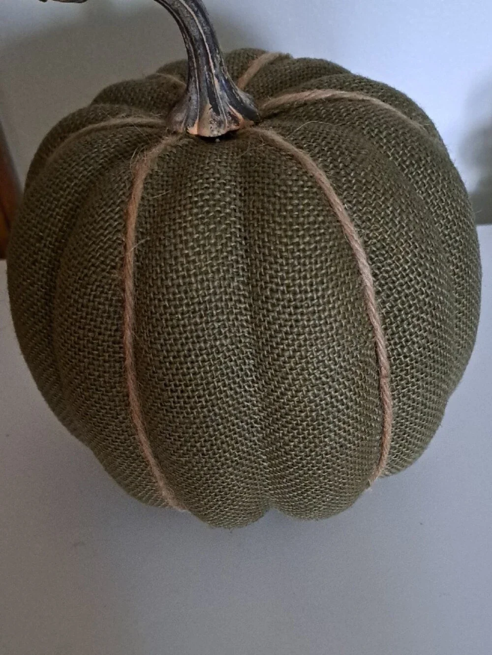 Rustic Olive Green Burlap Pumpkin Accent - Home Accents